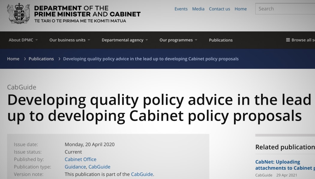 A page from the website of the Department of Prime Minister and Cabinet.