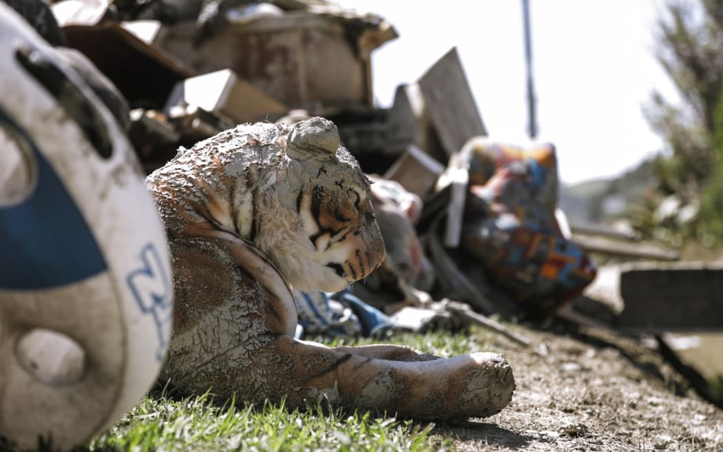 The cleanup continues in Te Karaka, a settlement inland from Gisborne, in the wake of Cyclone Gabrielle.