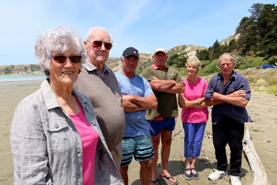 The Marfell family - Helen, Maurice, Ken, Phil, Shirley and Ken - at Marfells Beach in Marlborough, which they gifted to the Crown for public enjoyment.