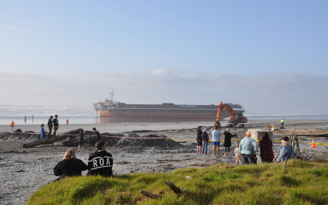 The stranded Manahau has drawn crowds of onlookers to Carters Beach, since it ran aground on August 31.