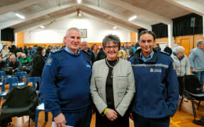 Rural Canterbury police superintendent inspector Peter Cooper (left), Hurunui Mayor Marie Black and rural police prevention manager senior sergeant Anna Lloyd attended a meeting in Amberley in August to discuss the proposed police restructure.