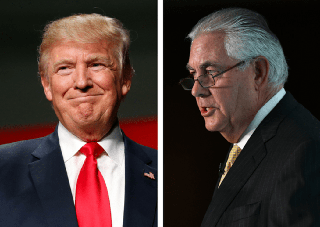 US President-elect Donald Trump and chief executive of Exxon Mobil, Rex Tillerson who has been nomiated as secretary of state.