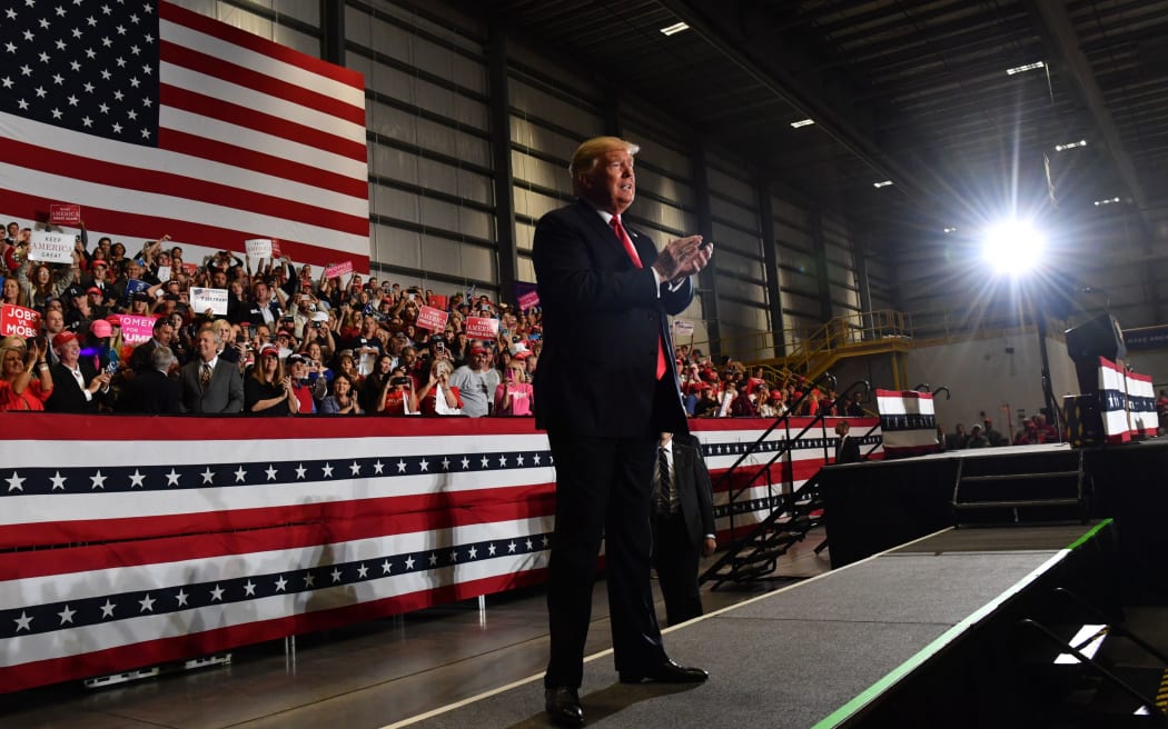 US President Donald Trump speaks at the campaign rally at the Pensacola International Airport in Florida.