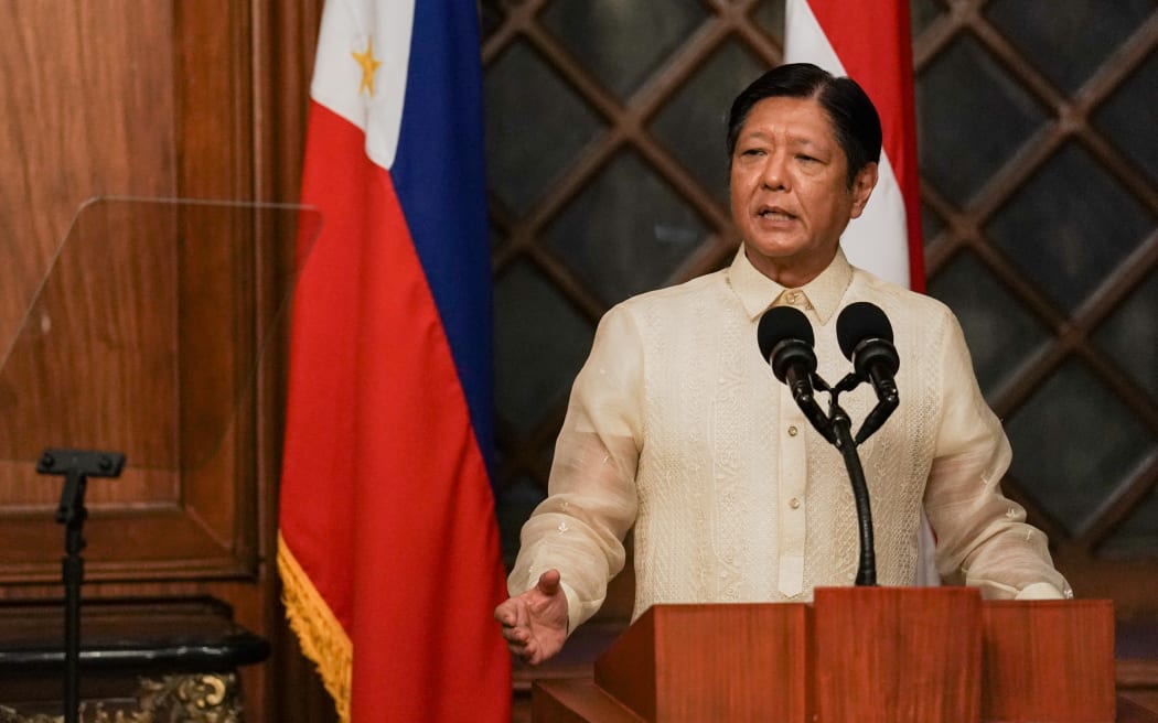 Philippine President Ferdinand Marcos Jr speaks at a joint press conference in Manila on 15 August, 2024.