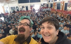 Covid has meant performing to big assemblies like this, hasn't been possible for Alan and Emily Worman.