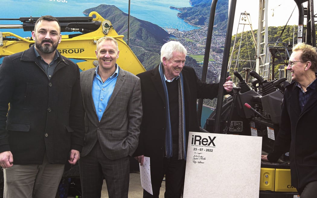 Te Ātiawa o te Waka a Māui Trust chief executive Justin Carter, Port Marlborough chief executive Rhys Welbourn, Marlborough mayor John Leggett and iReX programme director Stephen O'Keefe at the celebration for the Waitohi Picton terminal project.