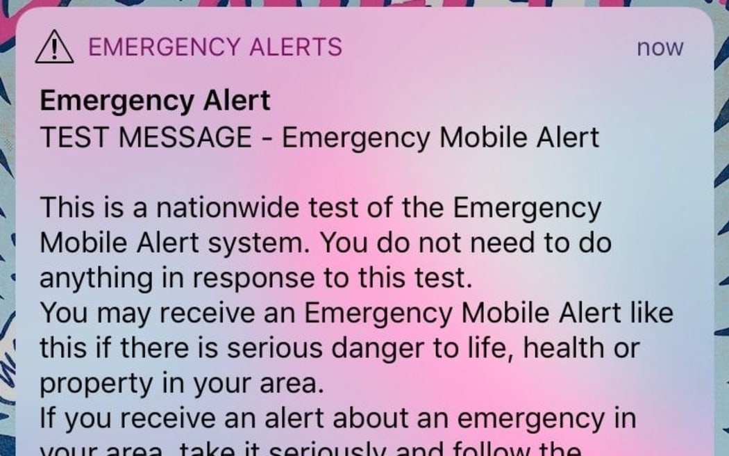 A screenshot of a previous mobile alert test.