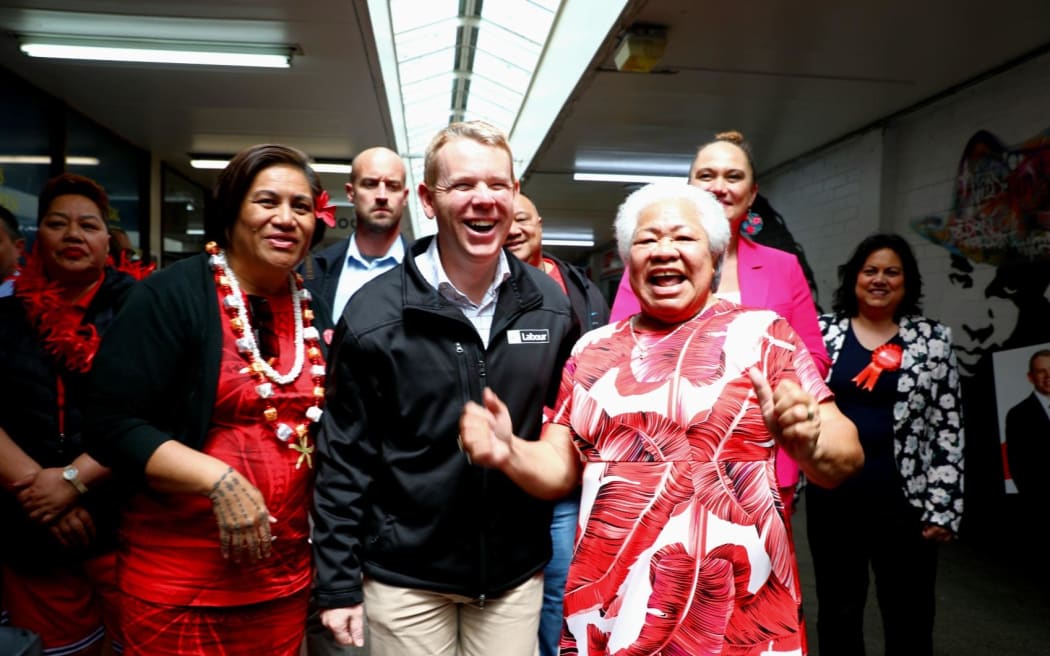 Labour leader Chris Hipkins meeting supporters at Mangēre, Auckland.
