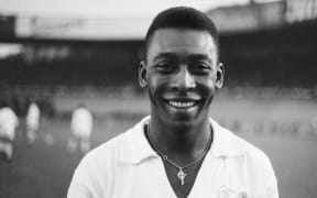 1961 Brazilian striker Pelé, wearing his Santos jersey.