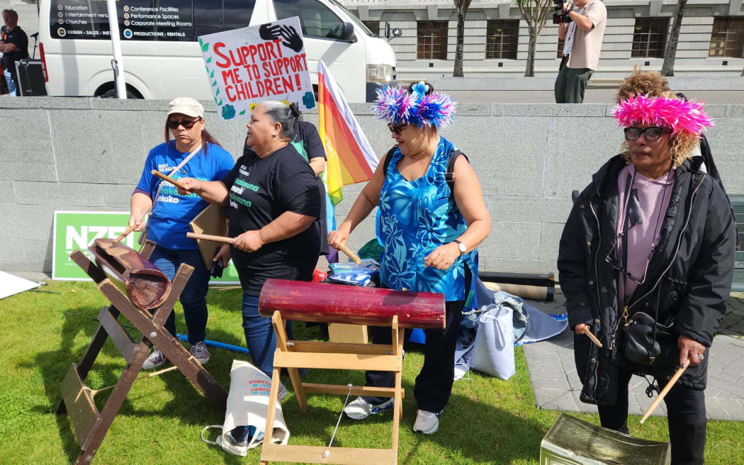 Striking teachers outside Parliament