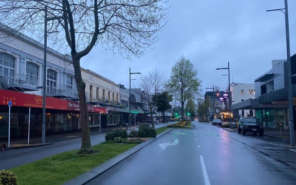 A quiet Hamilton street on Monday as part of the Waikato region starts five days of alert level 3 following two community cases of Covid-19.