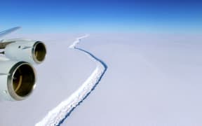 A photo taken on November 10, 2016 shows a giant crack across Antarctica's Larsen C ice shelf.