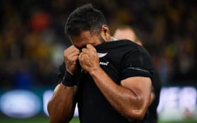 PERTH, AUSTRALIA - AUGUST 10: Patrick Tuipulotu of the All Blacks is dejected after the loss during the 2019 Bledisloe Cup test match between the New Zealand All Blacks and the Qantas Wallabies at Optus Stadium, August 10 2019 in Perth