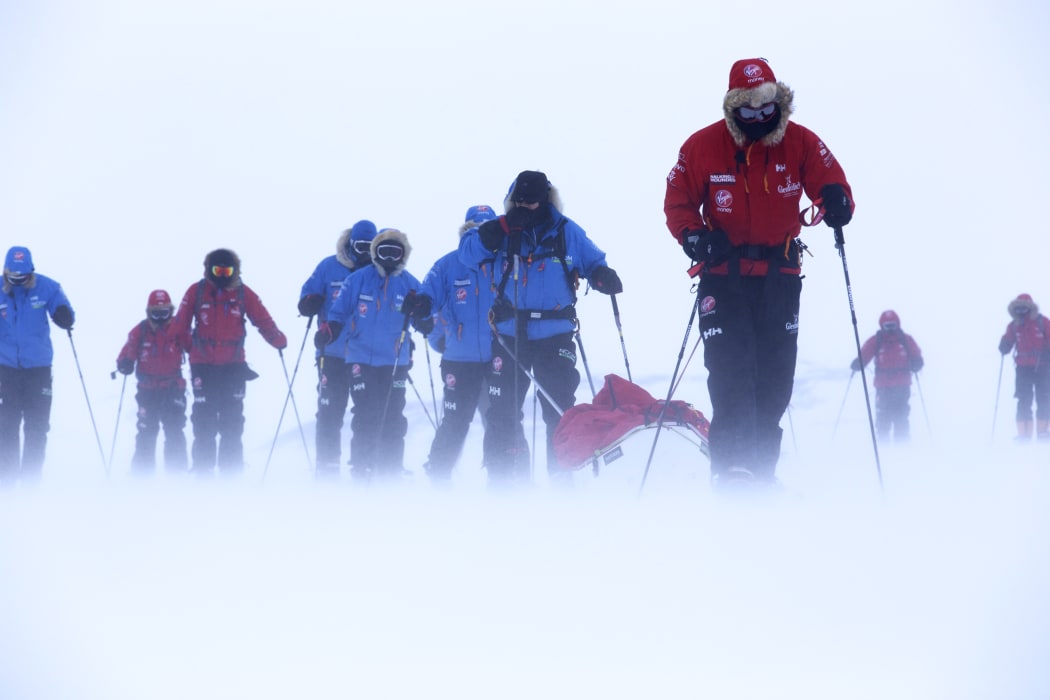Prince Harry (right) and expedition team members training in Antartica before the charity walk.