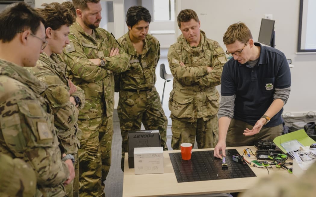 NZ Army soldiers learning about and testing drone technology, at Burnham Military Camp in August 2025.