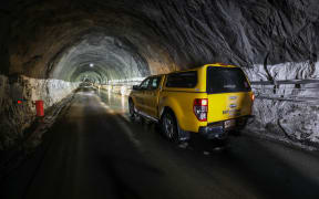 Inside Homer Tunnel during a road closure