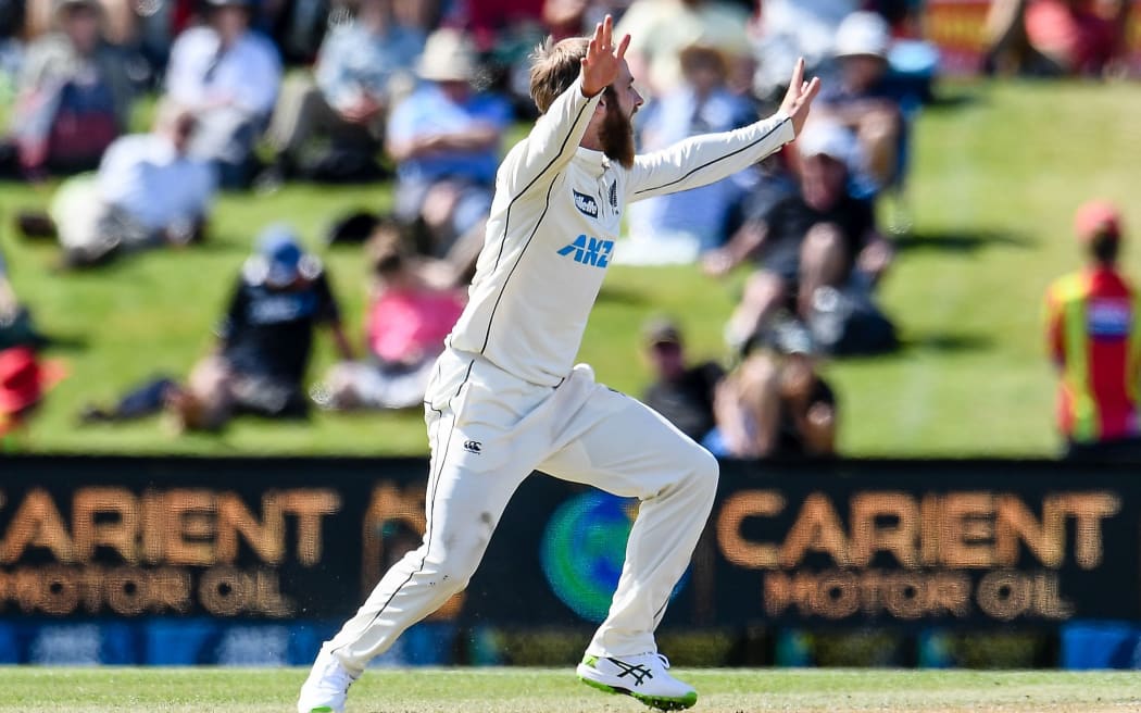 Kane Williamson of the Black Caps appeals for a wicket off his bowling during Day 4 of the 2nd cricket test match, NZ Black Caps V Pakistan. Hagley Oval, Christchurch, New Zealand. 6th January 2021.