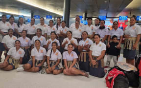 The Tonga women's team arriving at Auckland Airport on Thursday night.
