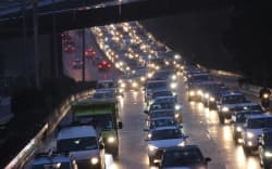 Traffic backed up in Wellington after train wagons derailed yesterday.
