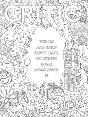 Critic's front cover offers stressed reader some colouring-in therapy.