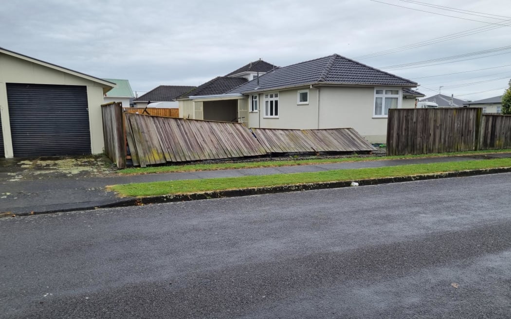 Damage on Wilton Street, Levin, after a tornado hit on 8 April 2025.