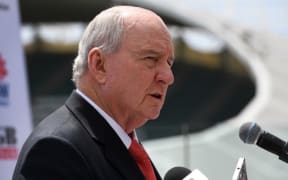 Barbarians rugby coach Alan Jones speaks at a press conference in Sydney on October 13, 2017, ahead of their match against the Australian Wallabies. - The Barbarians take on the Wallabies in Sydney on October 28. (Photo by WILLIAM WEST / AFP)