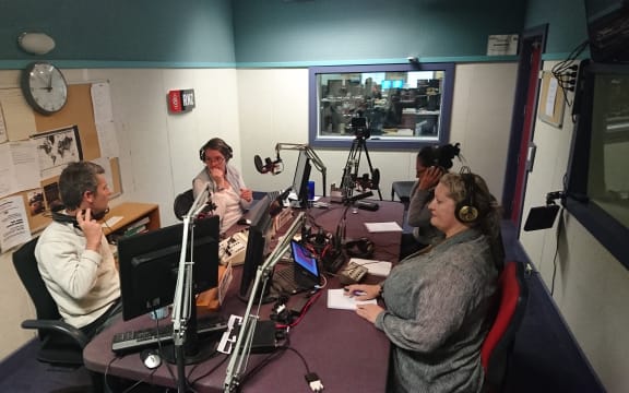 The Wellington branch of the media panel (clockwise from the left: Colin Peacock, Lynn Freeman,  Tracy Watkins, and Jane Patterson.