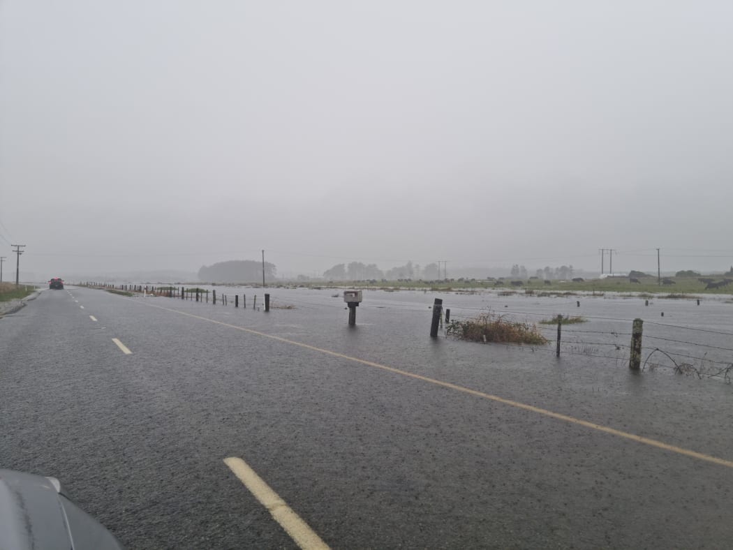 State Highway 67 from Westport to Cape Foulwind during heavy rain in early February 2022.