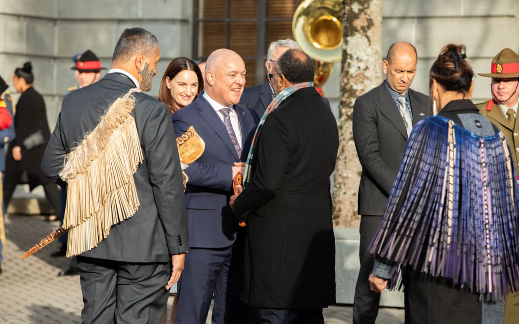 Vanuatu Prime Minister Charlot Salwai welcomed at Parliament by Christopher Luxon.