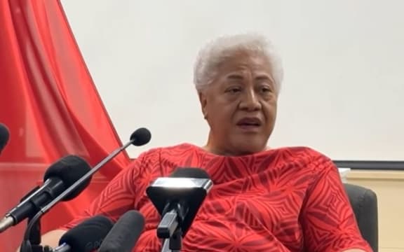 Prime Minister Fiame Naomi Mata'afa during a press conference in Apia on 14 January 2025.