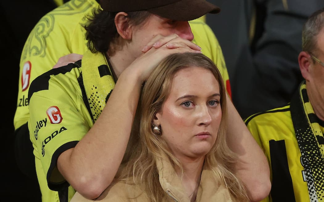 Fans react to the loss during the A-League Men’s Semi Final 1 (2nd leg) - Wellington Phoenix v Melbourne  Victory FC at Sky Stadium, Wellington on the 18th May 2024. © Copyright image by Marty Melville / www.photosport.nz