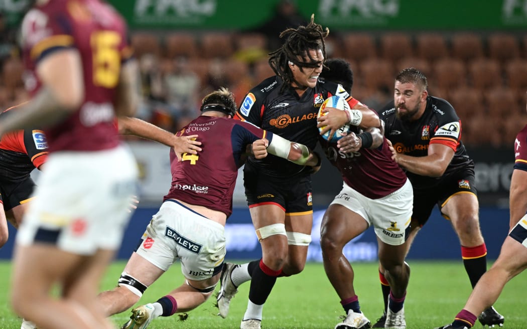 Naitoa Ah Kuoi of the Gallagher Chiefs.
Chiefs v Highlanders, Super Rugby Pacific at FMG Stadium Waikato, Hamilton, New Zealand on Saturday 19 April 2025. Copyright Photo: Jeremy Ward / www.photosport.nz