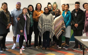 Pacific island designers in Auckland with New Zealand MP Agnes Loheni, fifth from  left, and stylist Nora Swann, far right.