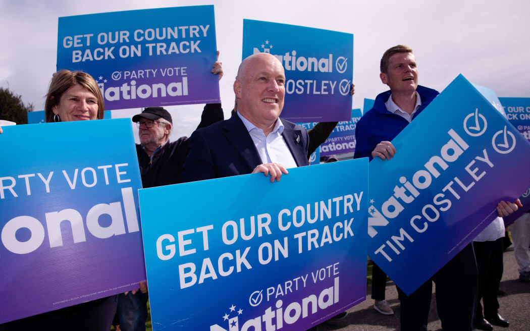 National Party leader Christopher Luxon campaigning with supporters in Kāpiti, Paraparaumu on 11 September, 2023.