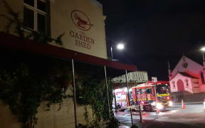 Fire truck at 'Garden Shed' restaurant Mt Eden, Auckland