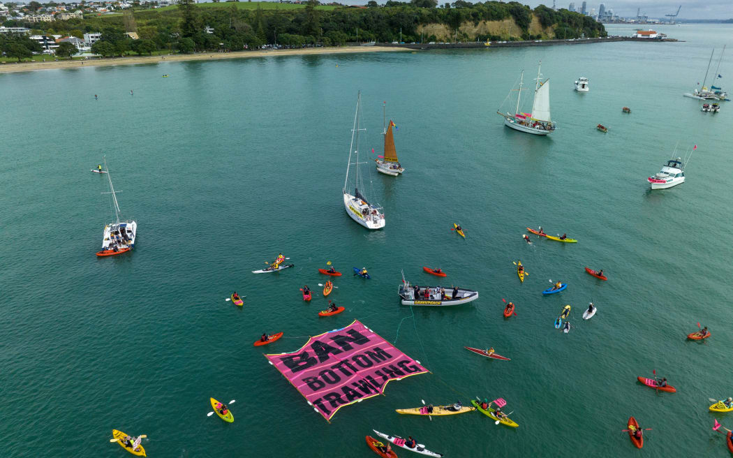 Greenpeace members protest bottom trawling