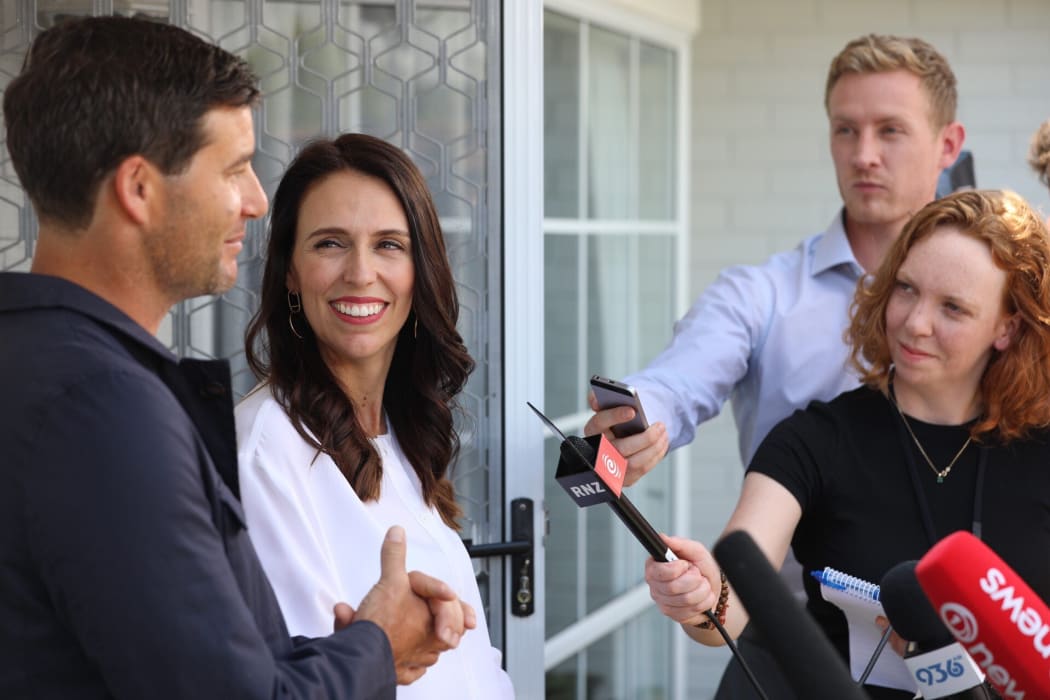 Jacinda Ardern and Clarke Gayford at their first media appearance after the announcement of the Prime Minister's pregnancy.
