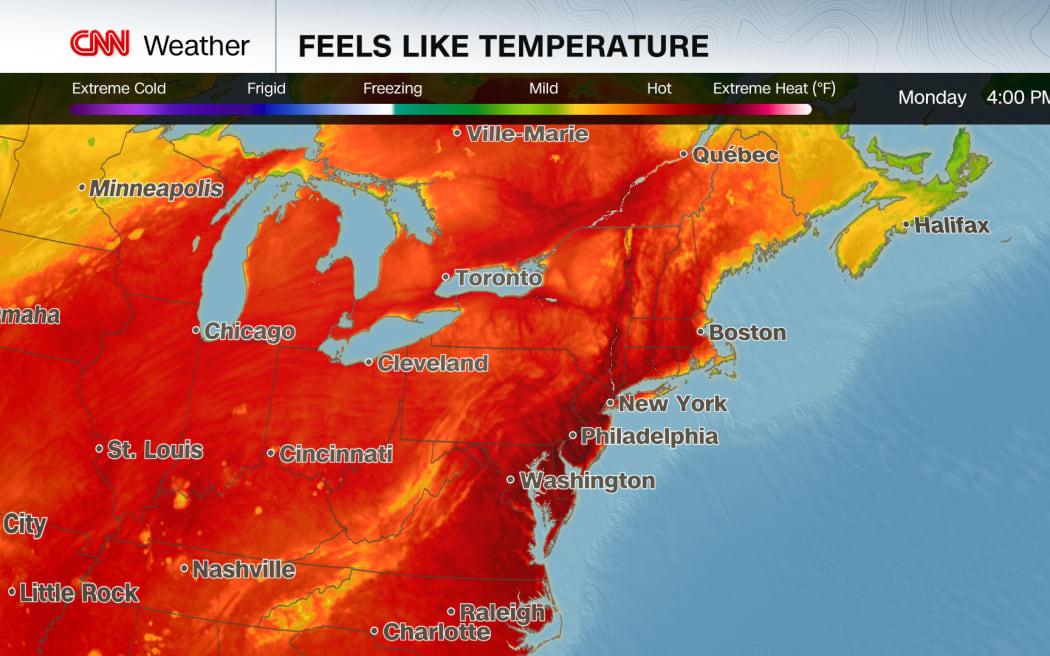 The peak of the heat was likely to be on Monday and Tuesday US time.