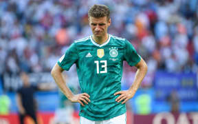 frustrated after End of Game: Thomas Mueller (Germany) is crying. GES / Soccer / World Cup 2018 Russia: South Korea - Germany, 27.06.2018 GES / Soccer / Football / Worldcup 2018 Russia: Korea Republic vs Germany, Kazan June 27, 2018 | usage worldwide