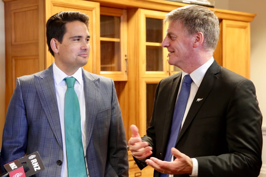 Bill English with new National Party leader, Simon Bridges.