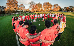 The 'Ikale Tahi squad come together during training in London.