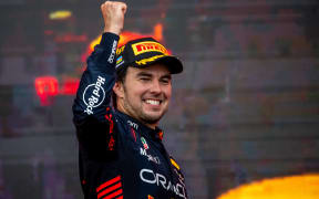 Mexican F1 driver Sergio Perez racing for the Red Bull Racing team, 2023.
