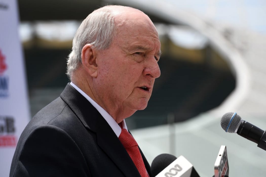 Barbarians rugby coach Alan Jones speaks at a press conference in Sydney on October 13, 2017, ahead of their match against the Australian Wallabies. - The Barbarians take on the Wallabies in Sydney on October 28. (Photo by WILLIAM WEST / AFP)