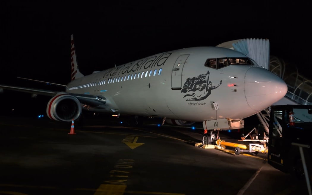 The Boeing-737 after arriving in Invercargill on Monday night.