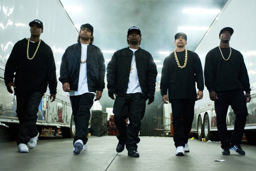 Aldis Hodge, Neil Brown Jr., Jason Mitchell, O'Shea Jackson Jr., and Corey Hawkins in Straight Outta Compton.