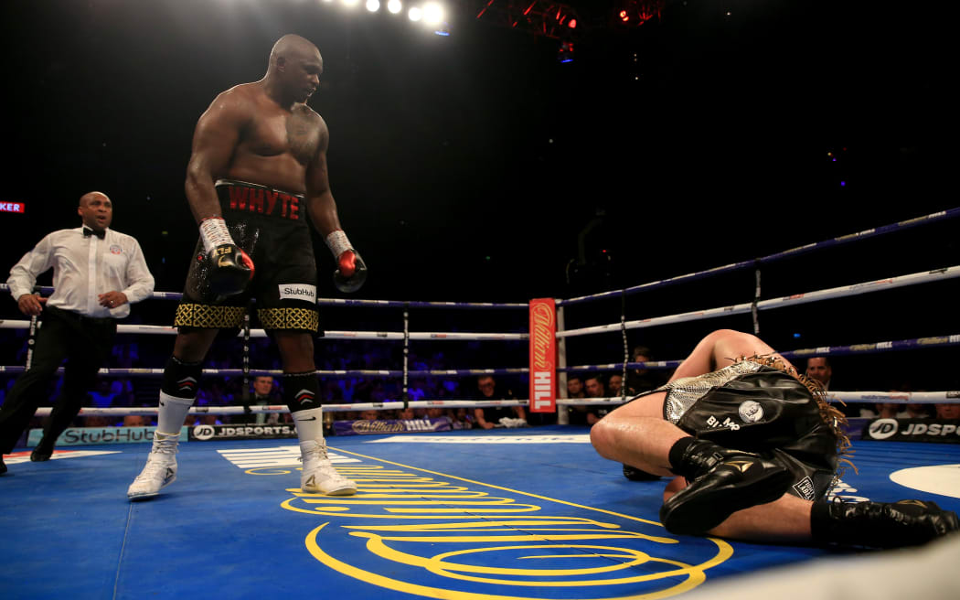 Dillian Whyte knocks down Joseph Parker.