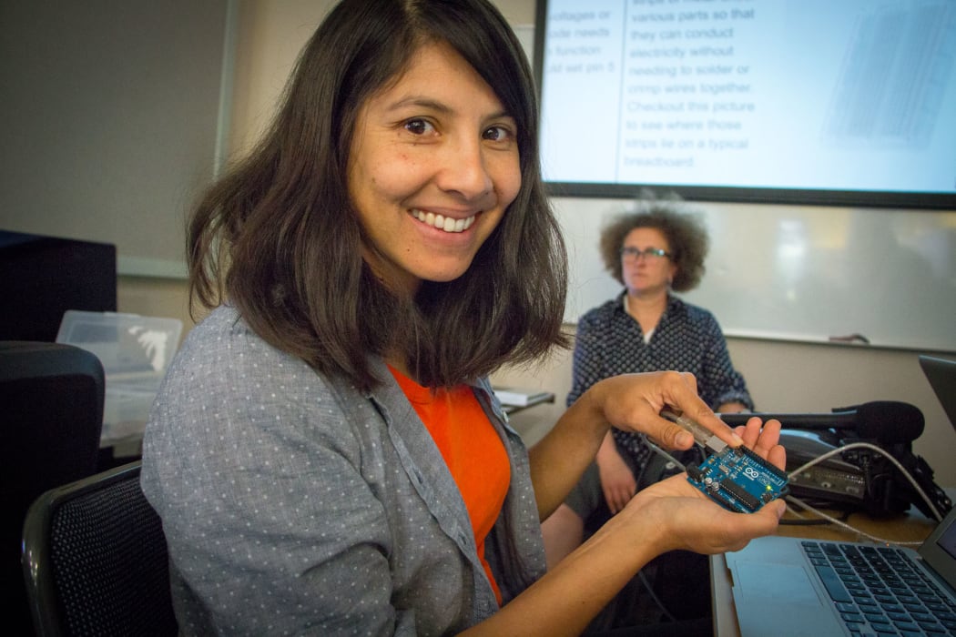 Yadana with her music making Arduino circuit