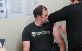 Constable Daniel getting his Covid-19 vaccine, Chatham islands