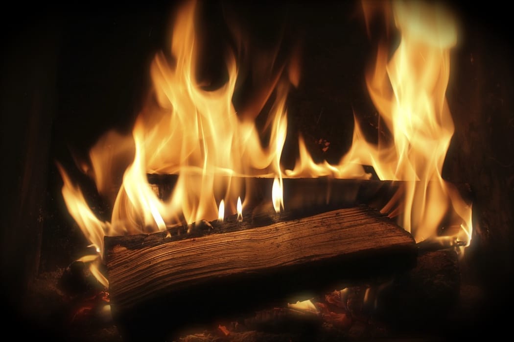 A roaring fire
