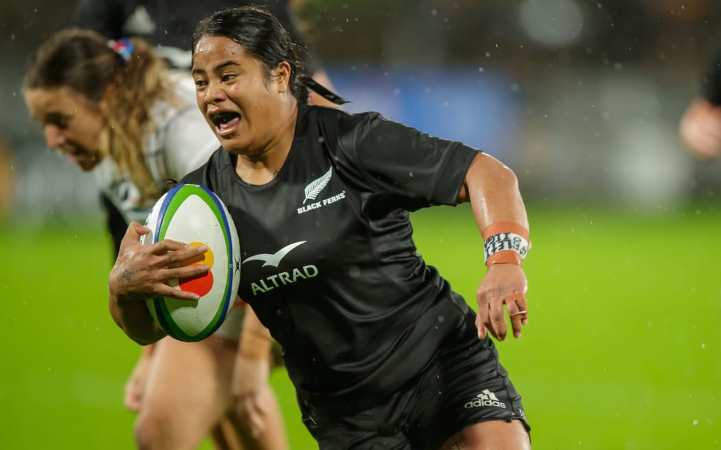 Ayesha Leti-I’iga of New Zealand scores her 3rd try during Pacific Four round three women's rugby match between New Zealand and USA at Semenoff Stadium in Whangarei, New Zealand on Saturday June 18, 2022. Copyright photo: Aaron Gillions / www.photosport.nz